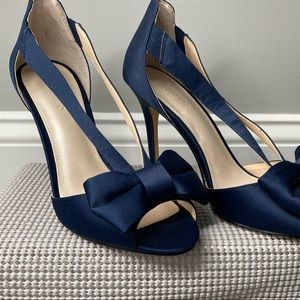 David’s Bridal Navy Blue Bridesmaid Heels with Bow